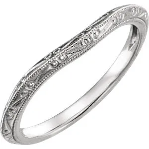 14K White Design-Engraved Band for 5.8 mm Engagement Ring
