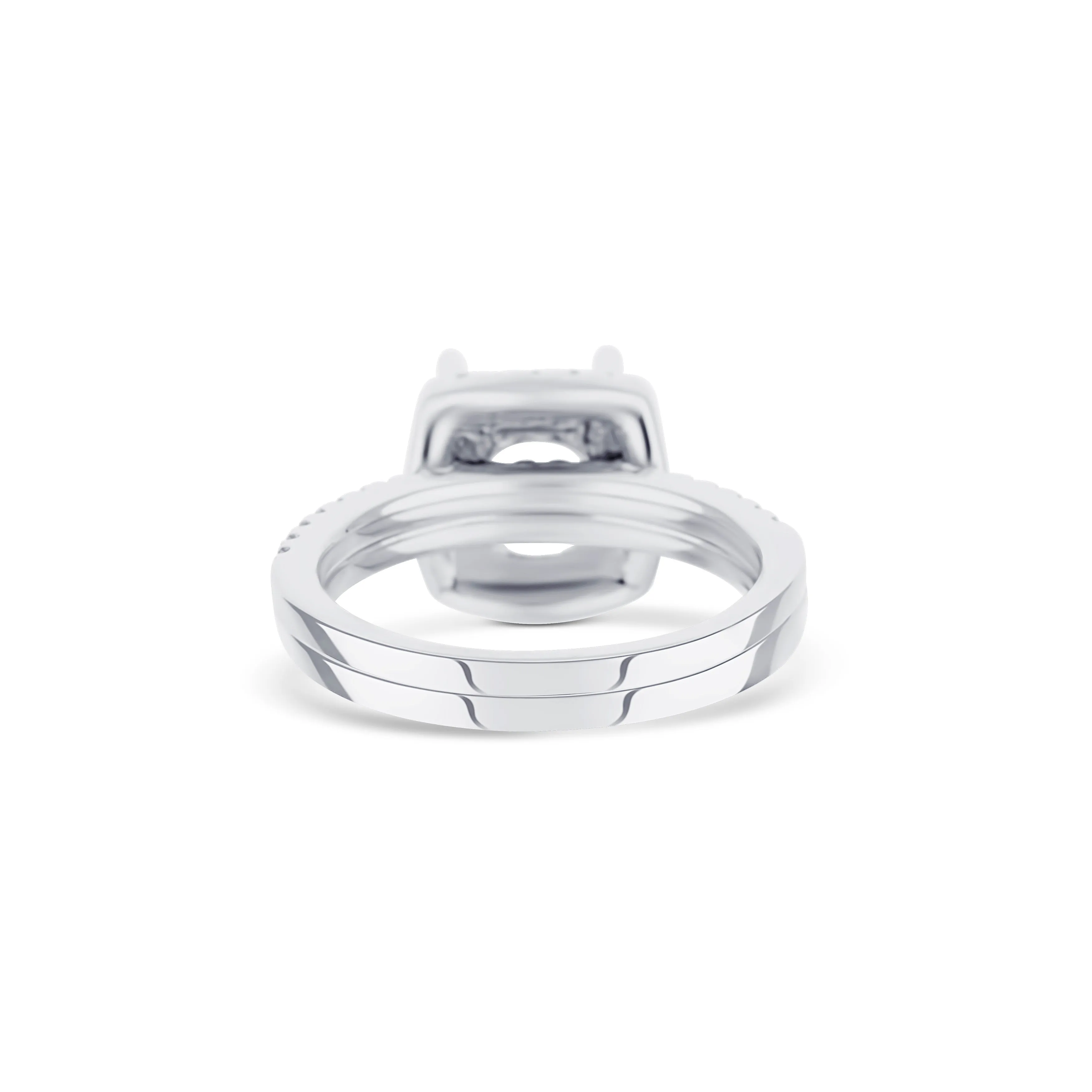 18K White Gold Diamond Square Halo Bridal Set Of Mounting & Band For A Round Center Diamond