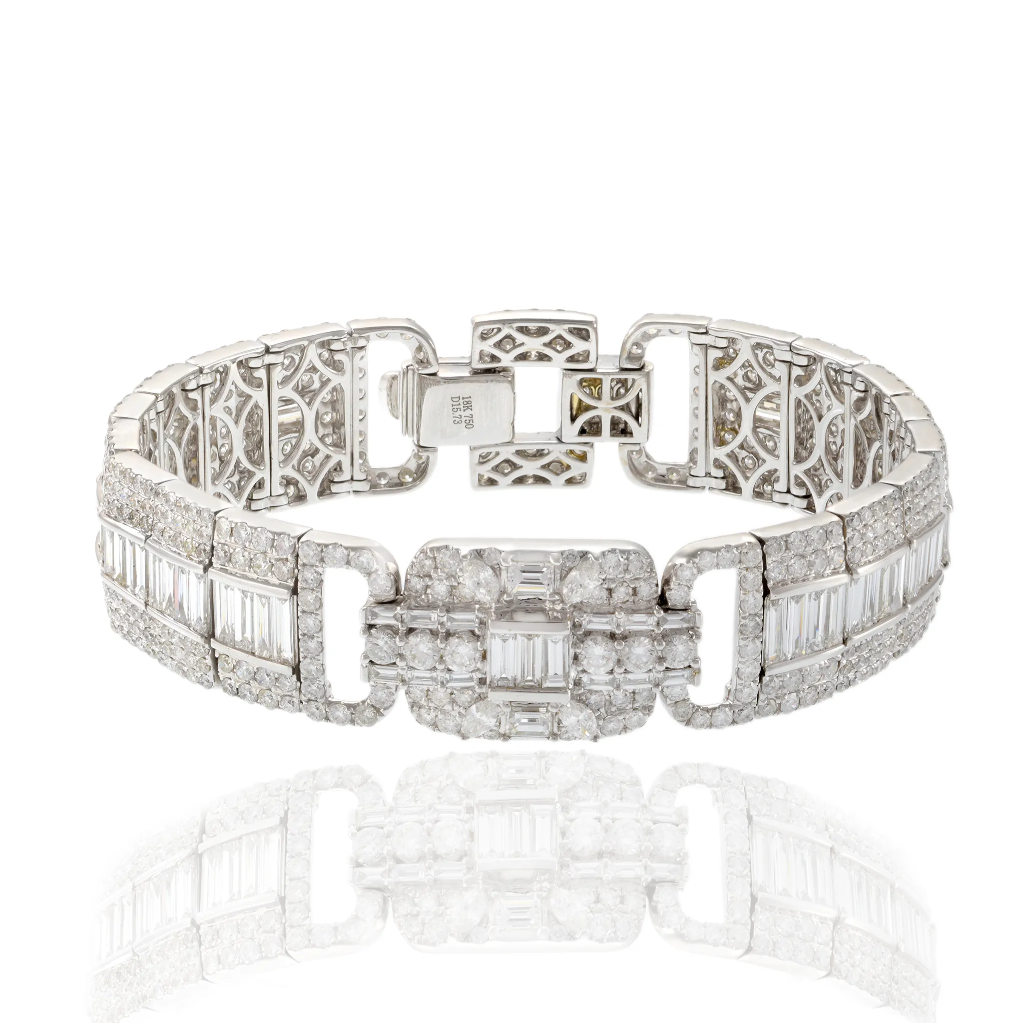 18KT White Gold Custom Louis Martin Three Section Wide Diamond Bracelet