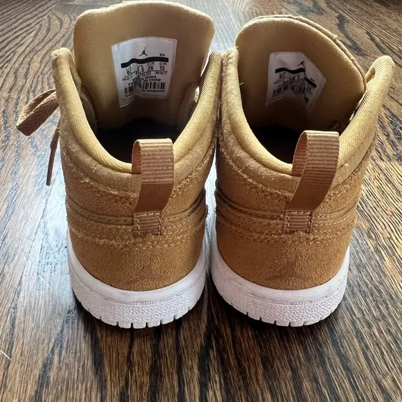 Air Jordan 1 Retro Mid Sneakers Suede Wheat Harvest/White Toddler Size 9C
