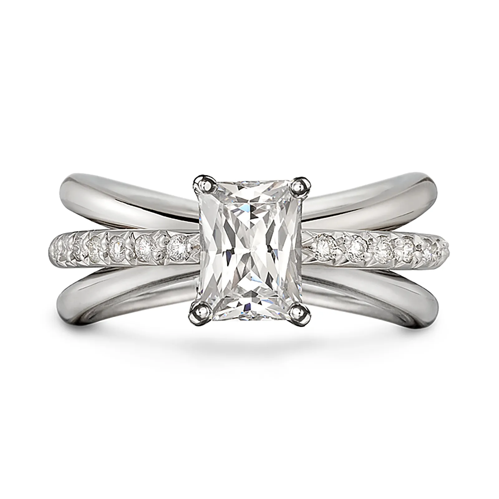 Aura Emerald Cut Engagement Ring with Single Row Diamond Shank