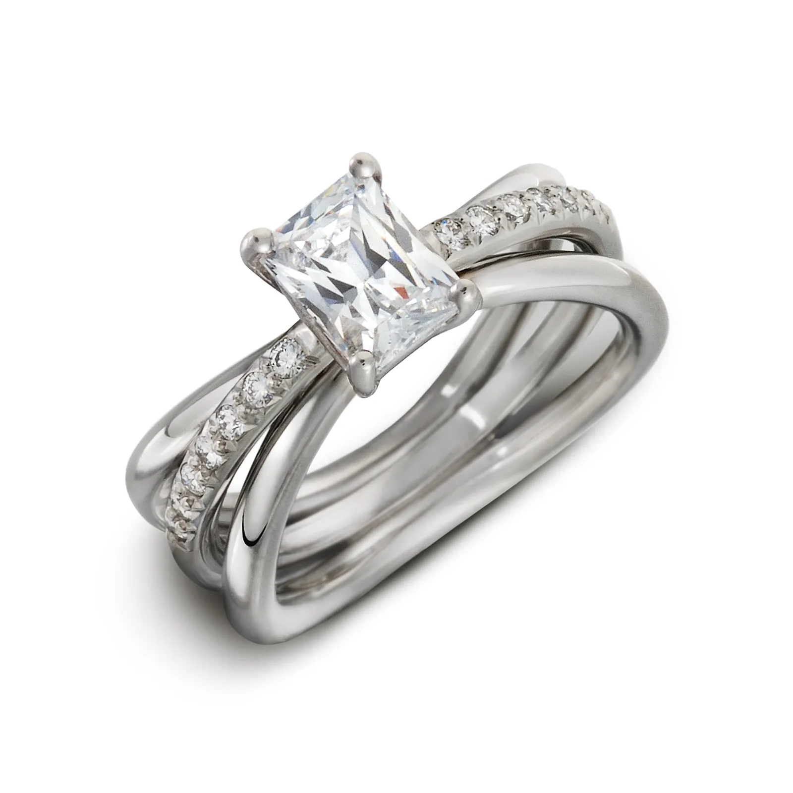 Aura Emerald Cut Engagement Ring with Single Row Diamond Shank