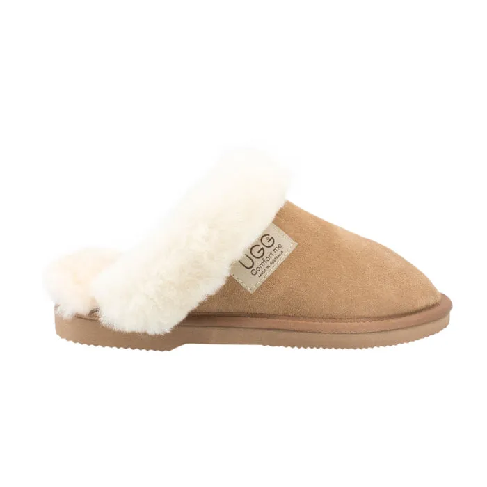 Australian Made Comfort Me Fur Trim Sheep Skin Scuff - 4 Colours