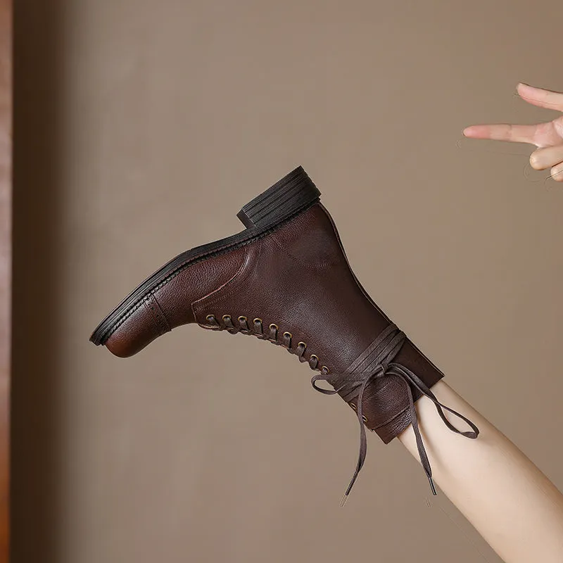 Autumn Winter Leather Lace-up Chelsea Ankle Boots