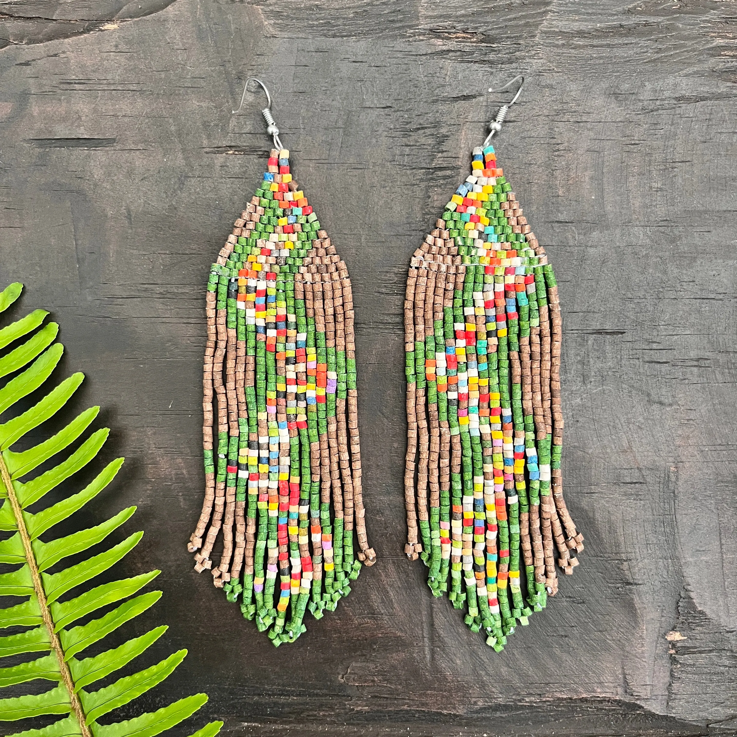 Beaded Fringe Earrings in Boho Zig Zag Design