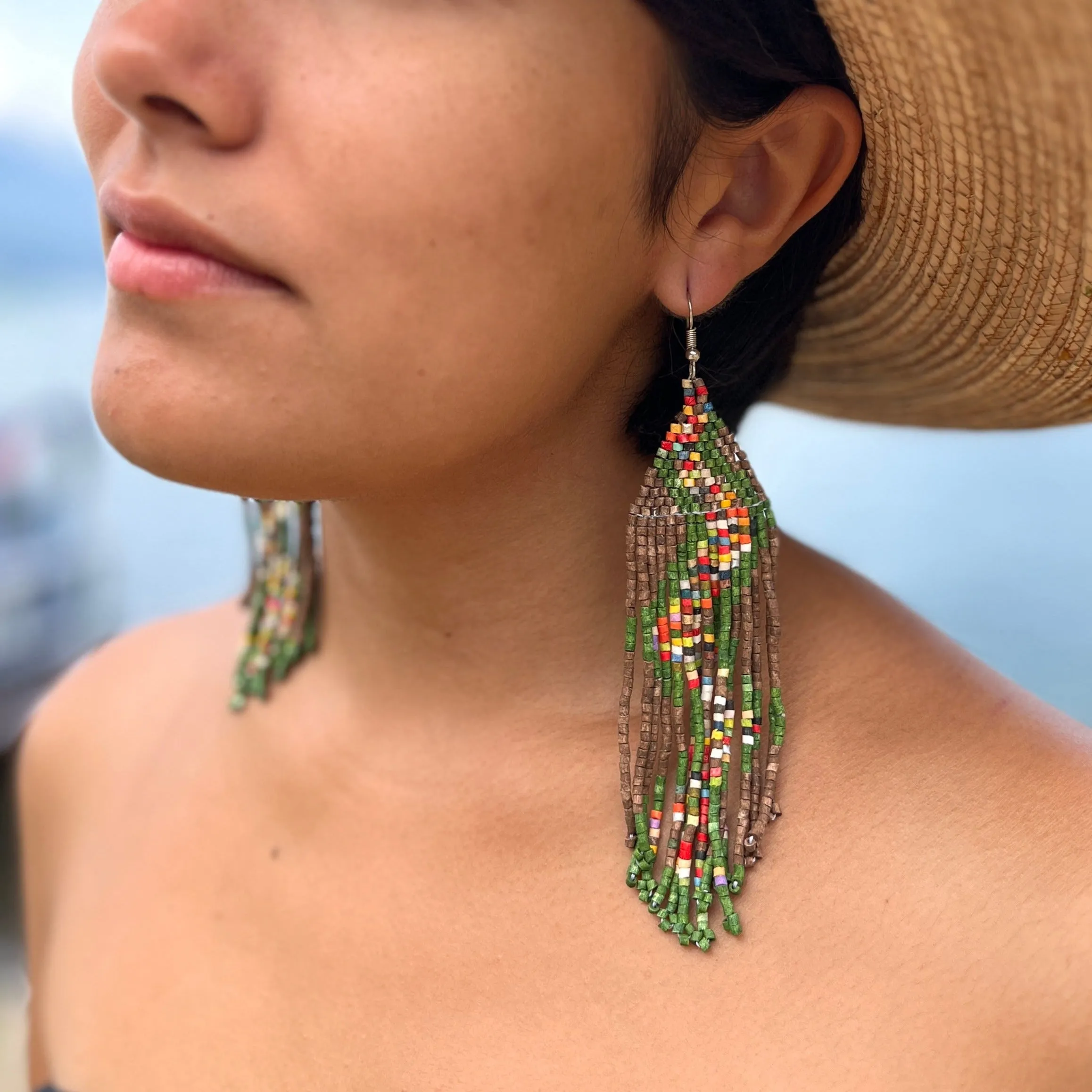 Beaded Fringe Earrings in Boho Zig Zag Design