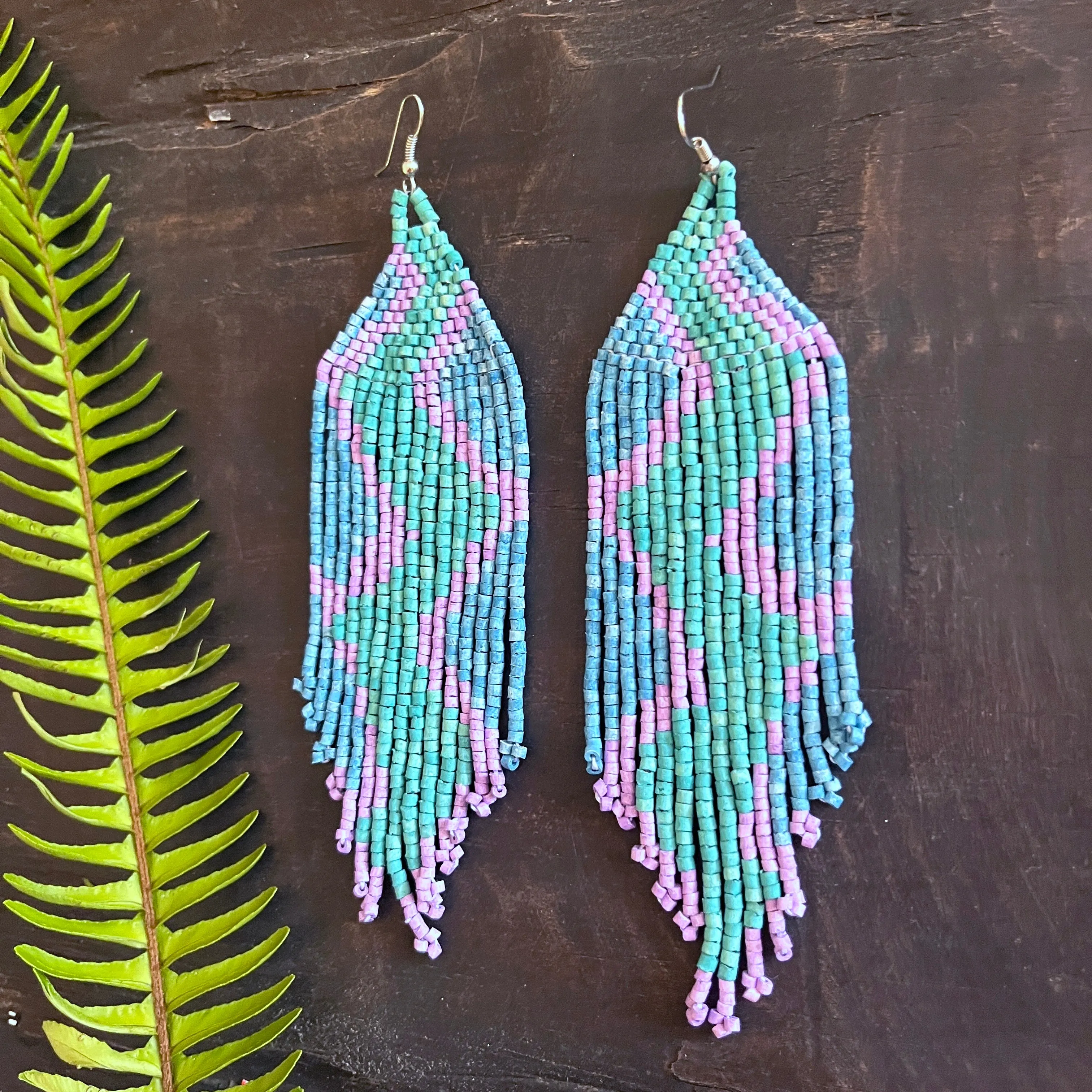 Beaded Fringe Earrings in Boho Zig Zag Design