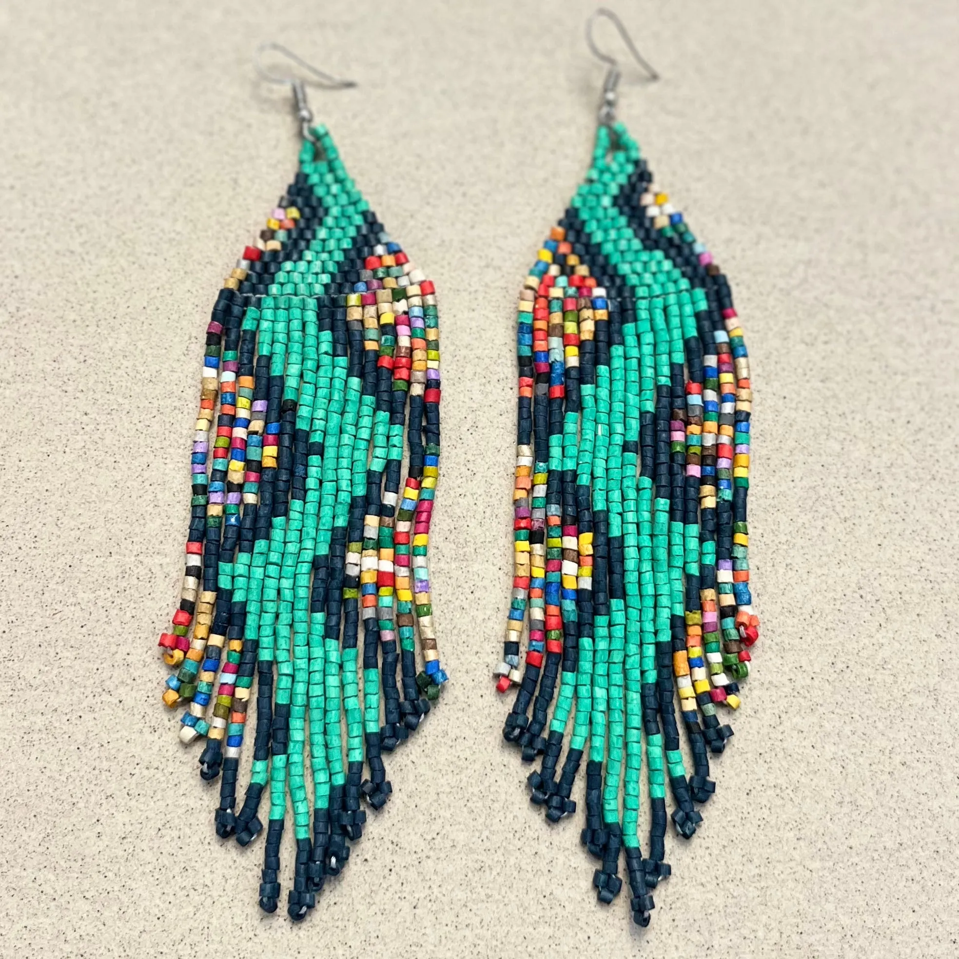 Beaded Fringe Earrings in Boho Zig Zag Design
