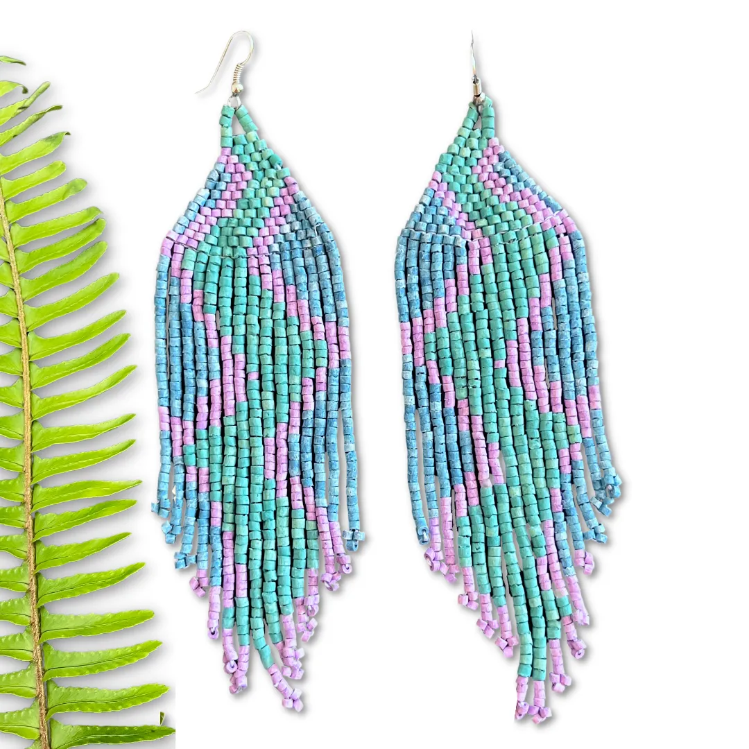 Beaded Fringe Earrings in Boho Zig Zag Design