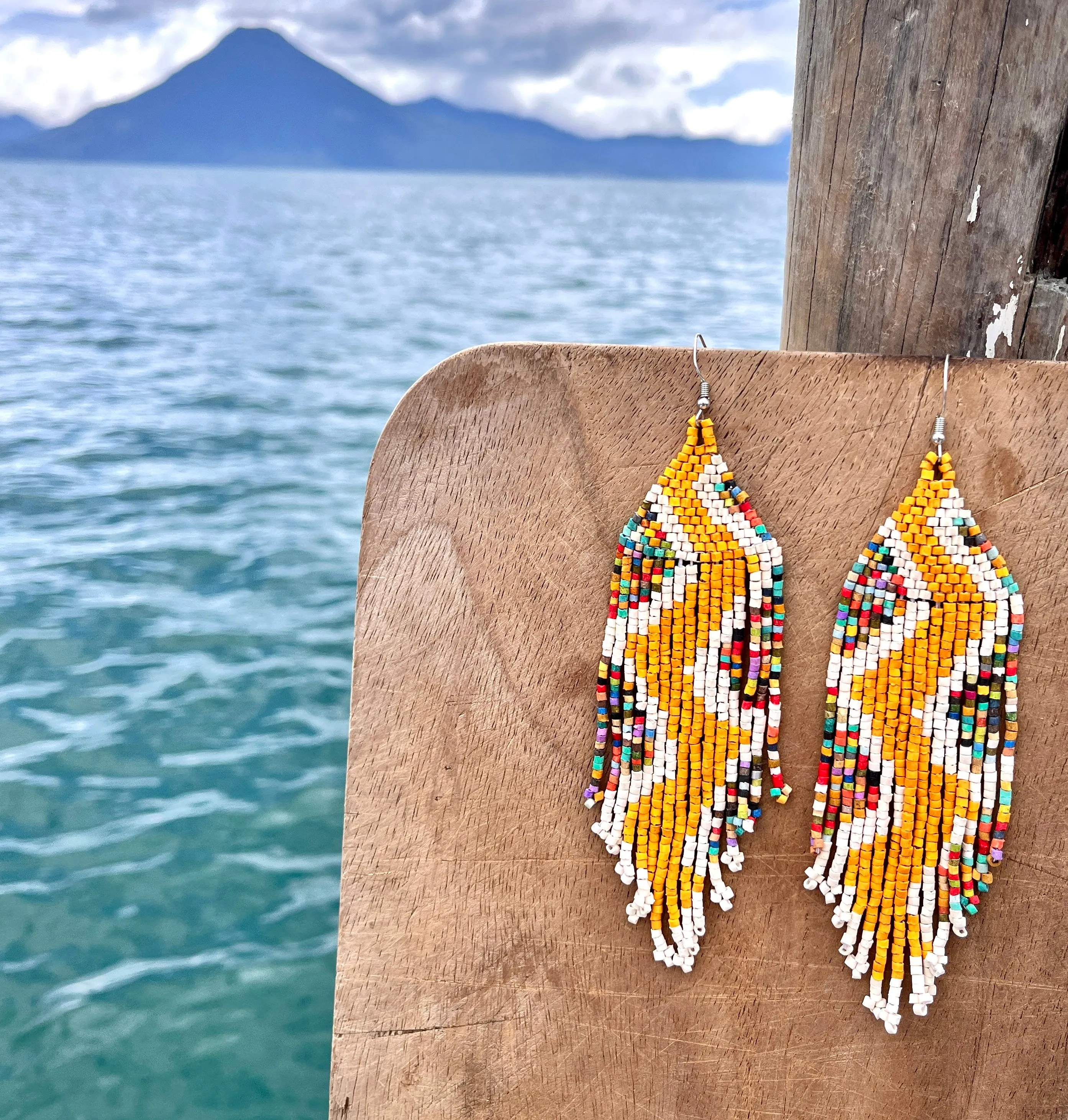 Beaded Fringe Earrings in Boho Zig Zag Design