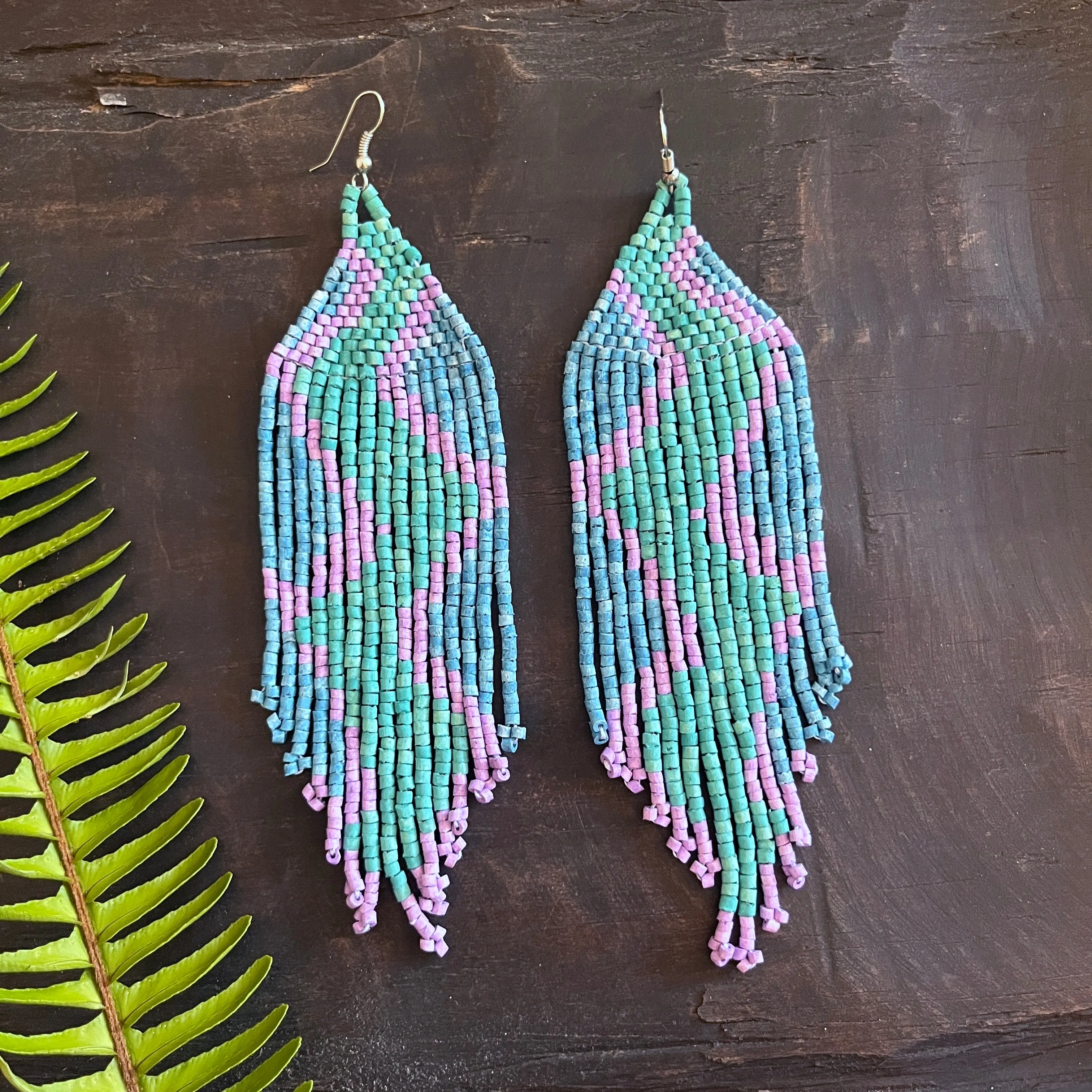Beaded Fringe Earrings in Boho Zig Zag Design