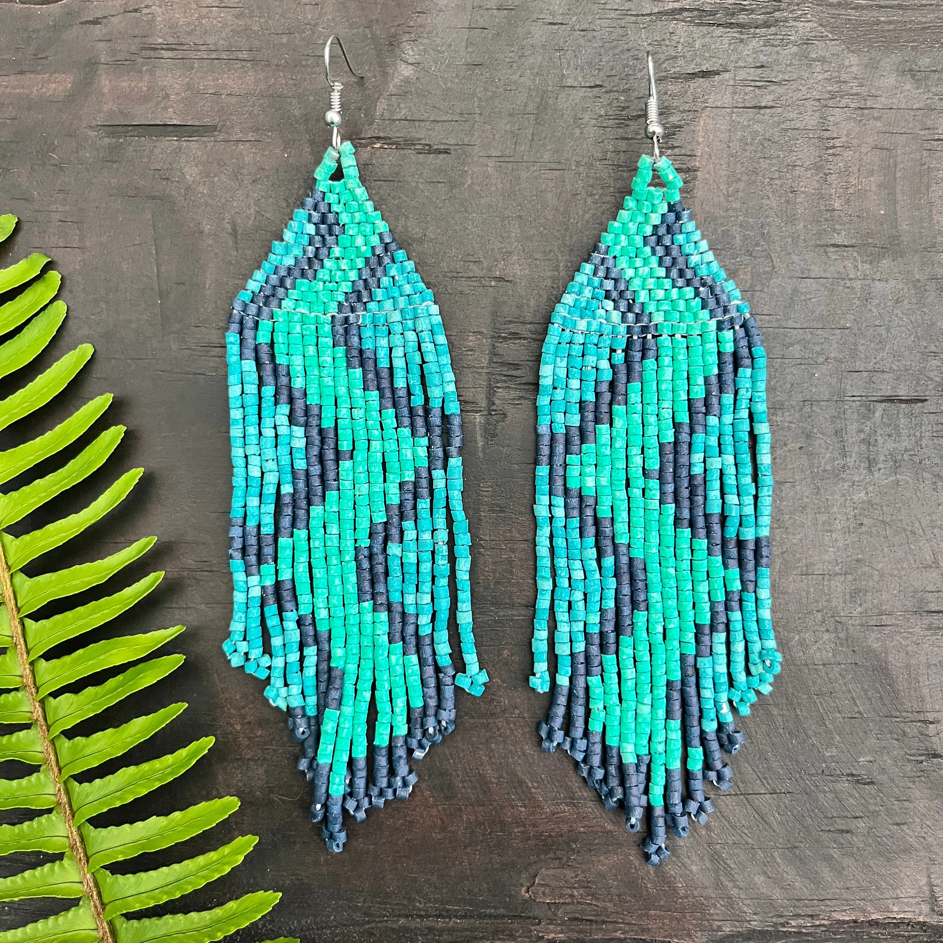 Beaded Fringe Earrings in Boho Zig Zag Design