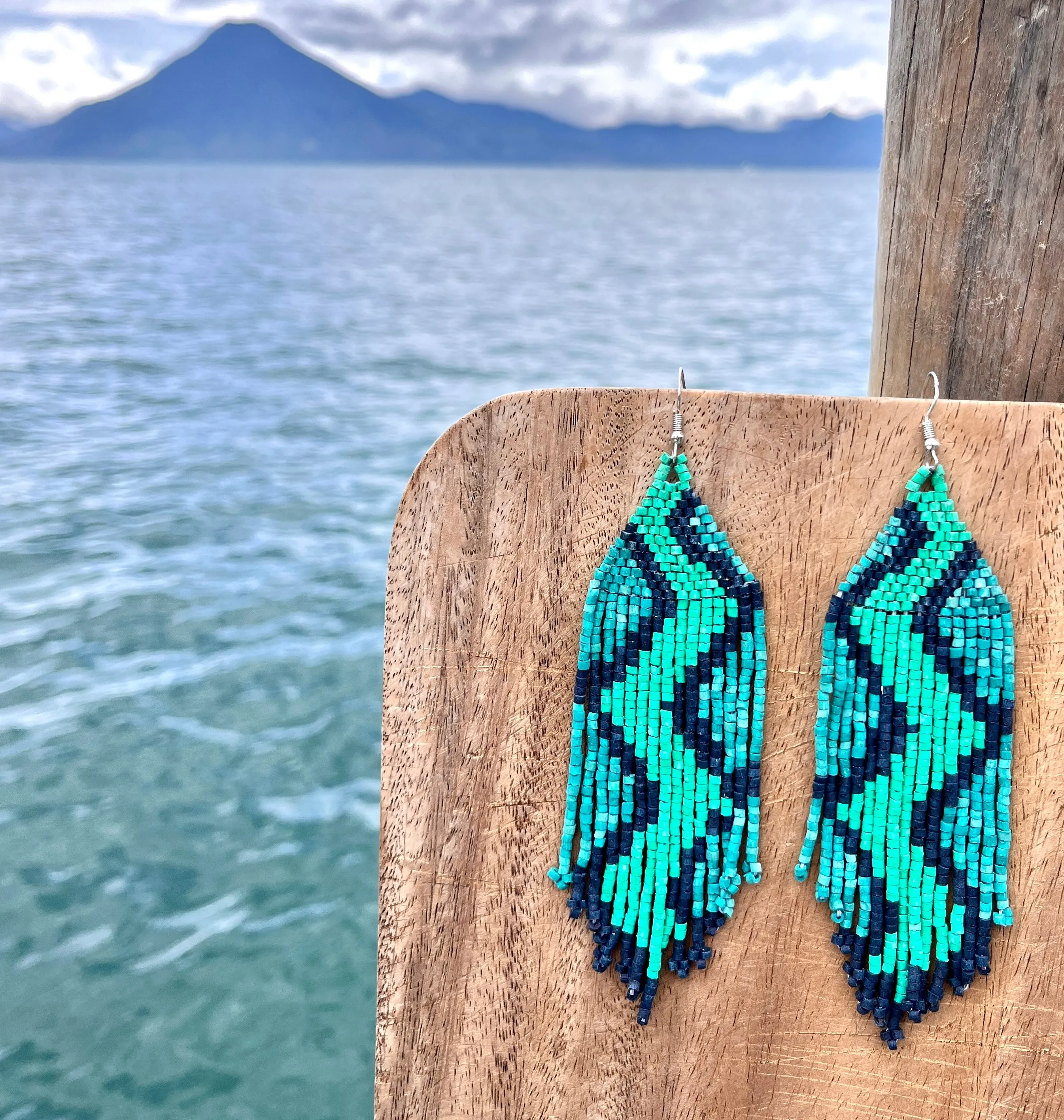 Beaded Fringe Earrings in Boho Zig Zag Design
