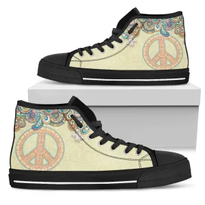 Beige background, peace sign and Black soles