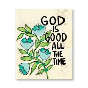 Blue Floral God Is Good Wrapped Canvas