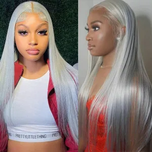 BOGO Grey Color Wig Straight Human Hair Wig Transparent HD Lace Front Wigs