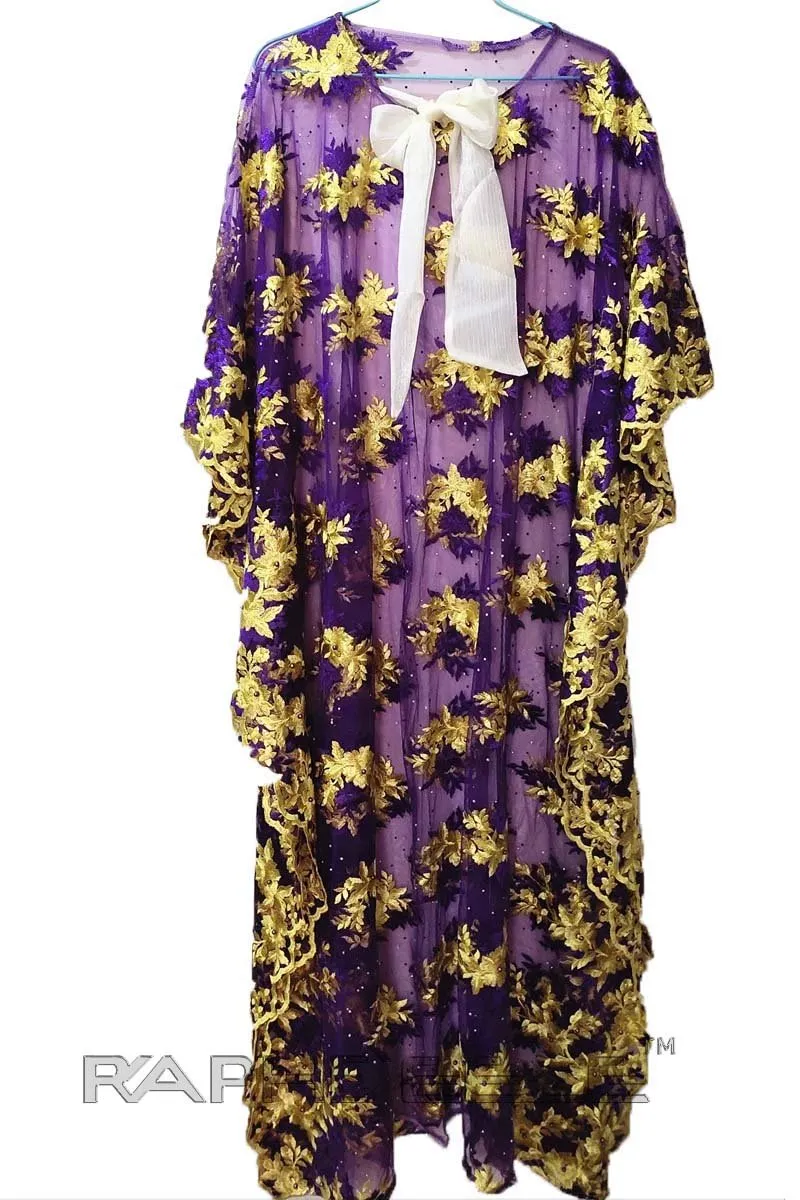 Burgandy Yellow Floor Length Caftan Maxi  Lace