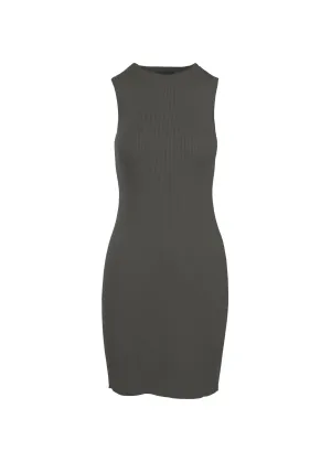 CAITLIN SLEEVELESS RIB DRESS - CHARCOAL HEATHER GREY