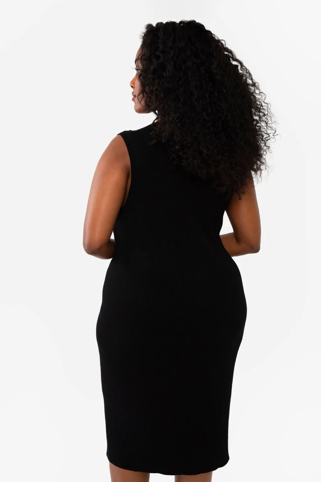 CAITLIN SLEEVELESS RIB DRESS - CHARCOAL HEATHER GREY
