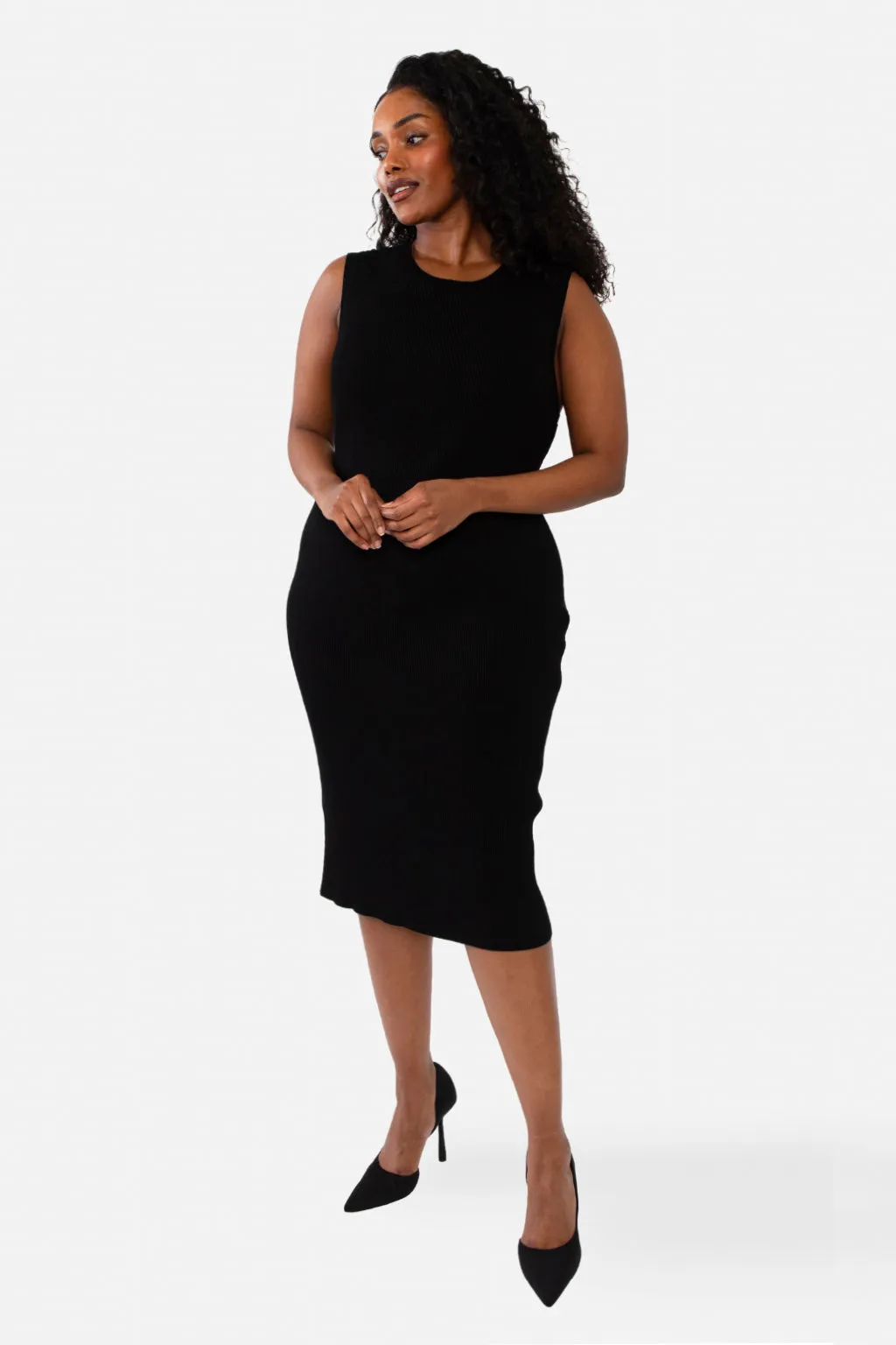 CAITLIN SLEEVELESS RIB DRESS - CHARCOAL HEATHER GREY