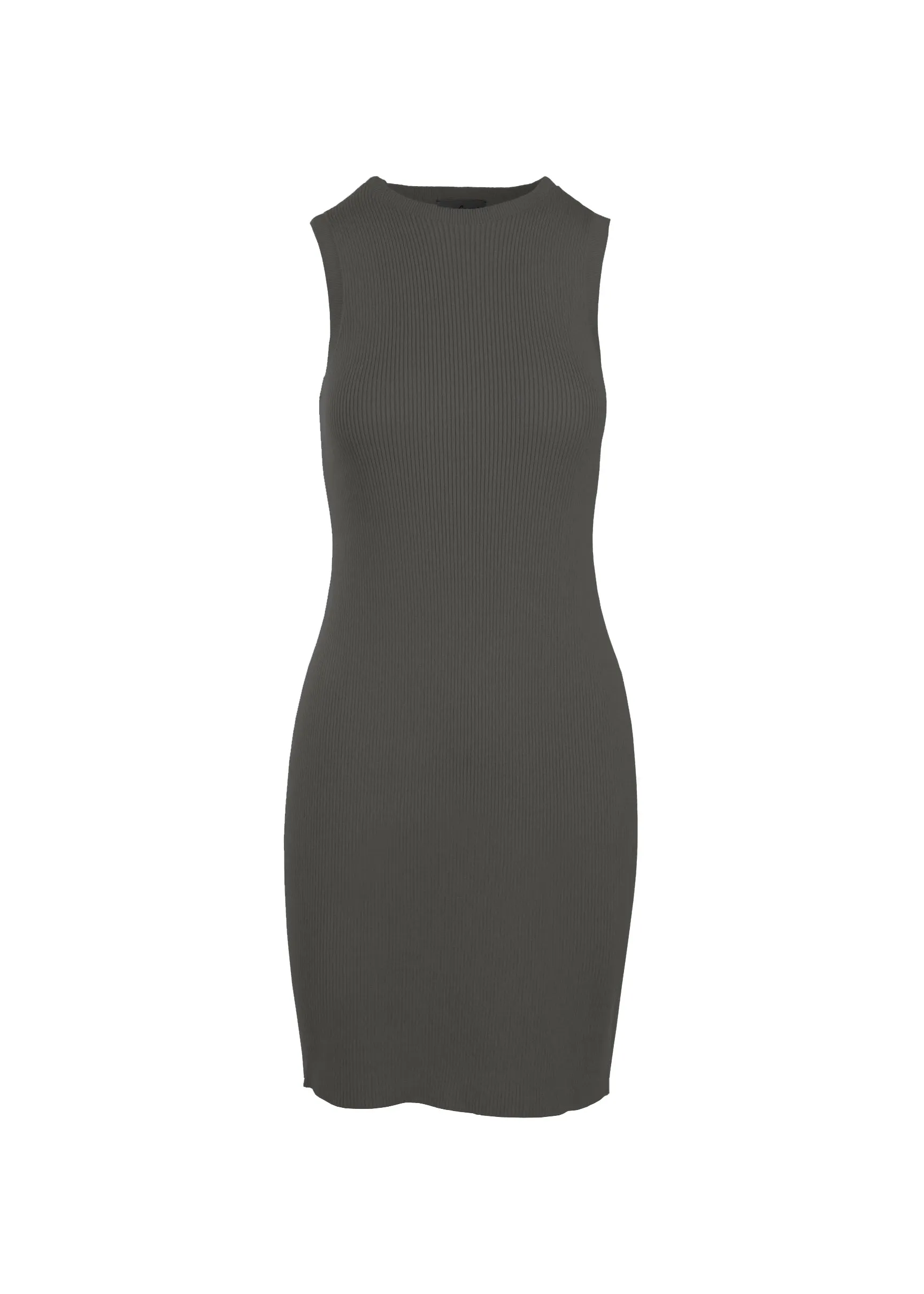 CAITLIN SLEEVELESS RIB DRESS - CHARCOAL HEATHER GREY