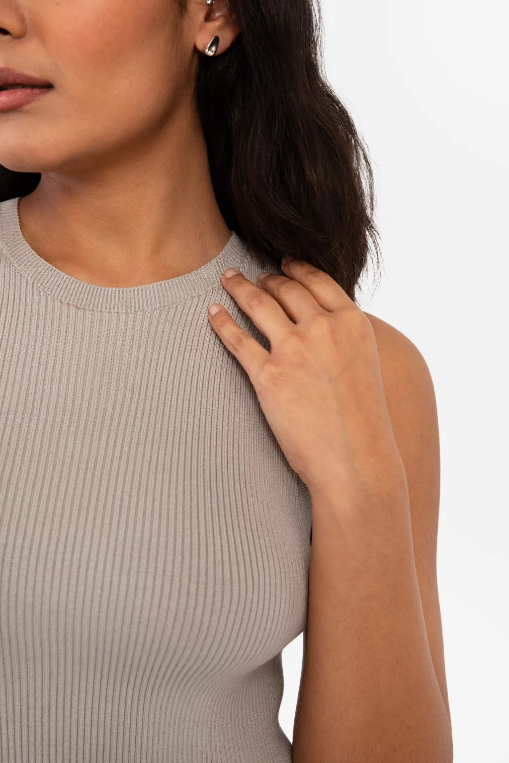 CAITLIN SLEEVELESS RIB DRESS - CHARCOAL HEATHER GREY