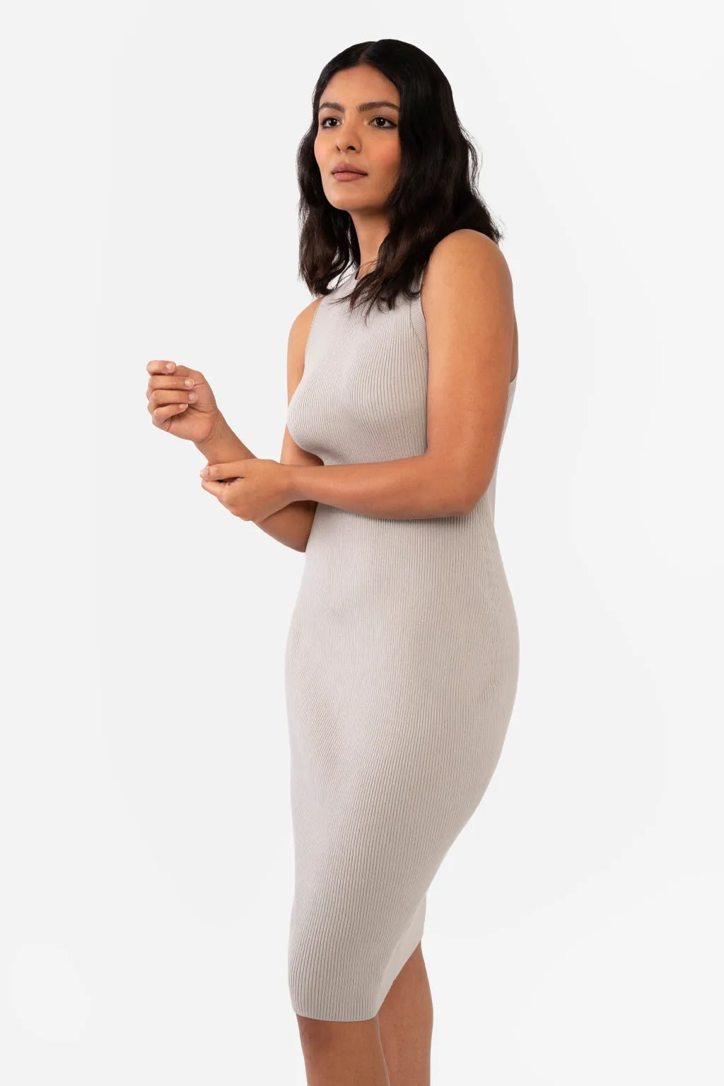 CAITLIN SLEEVELESS RIB DRESS - NAVY