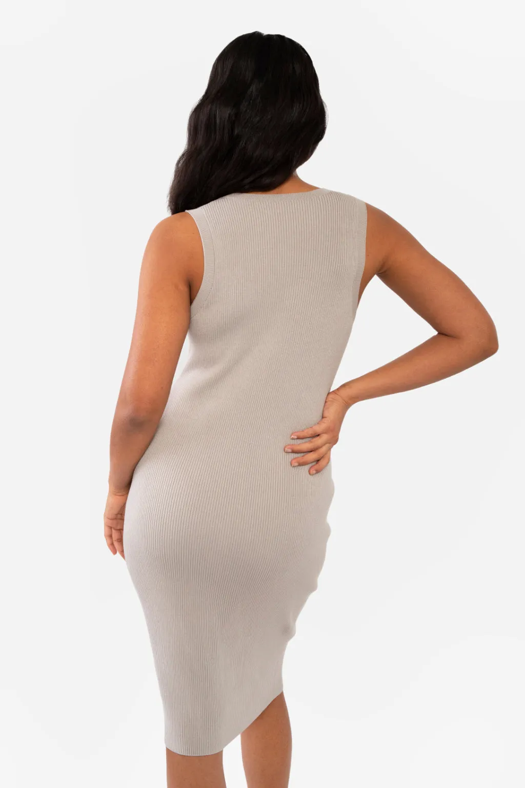 CAITLIN SLEEVELESS RIB DRESS - NAVY