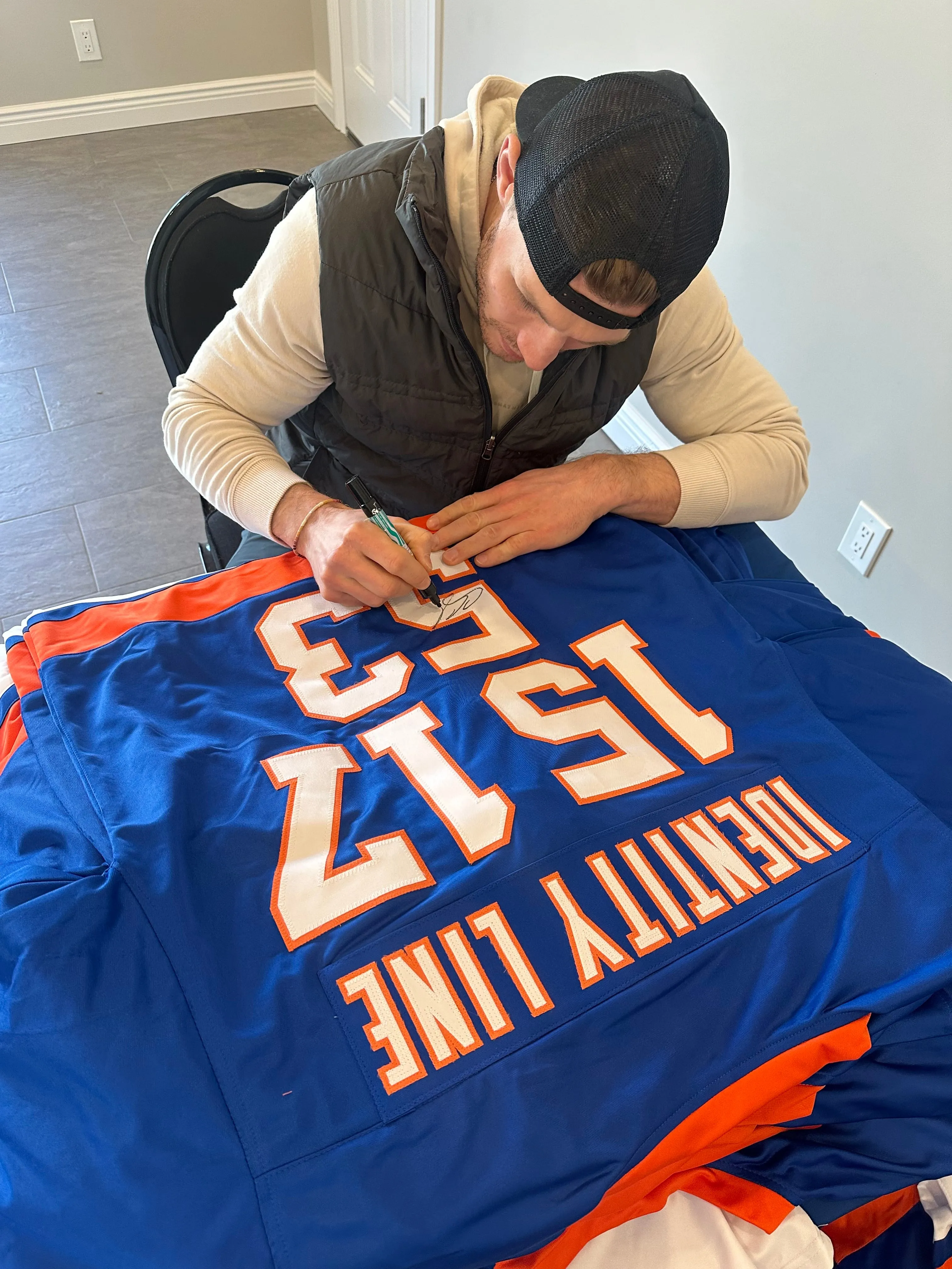 Cal Clutterbuck, Matt Martin & Casey Cizikas TRIPLE Autographed CUSTOM NY Islanders Identity Line Jersey (JSA)