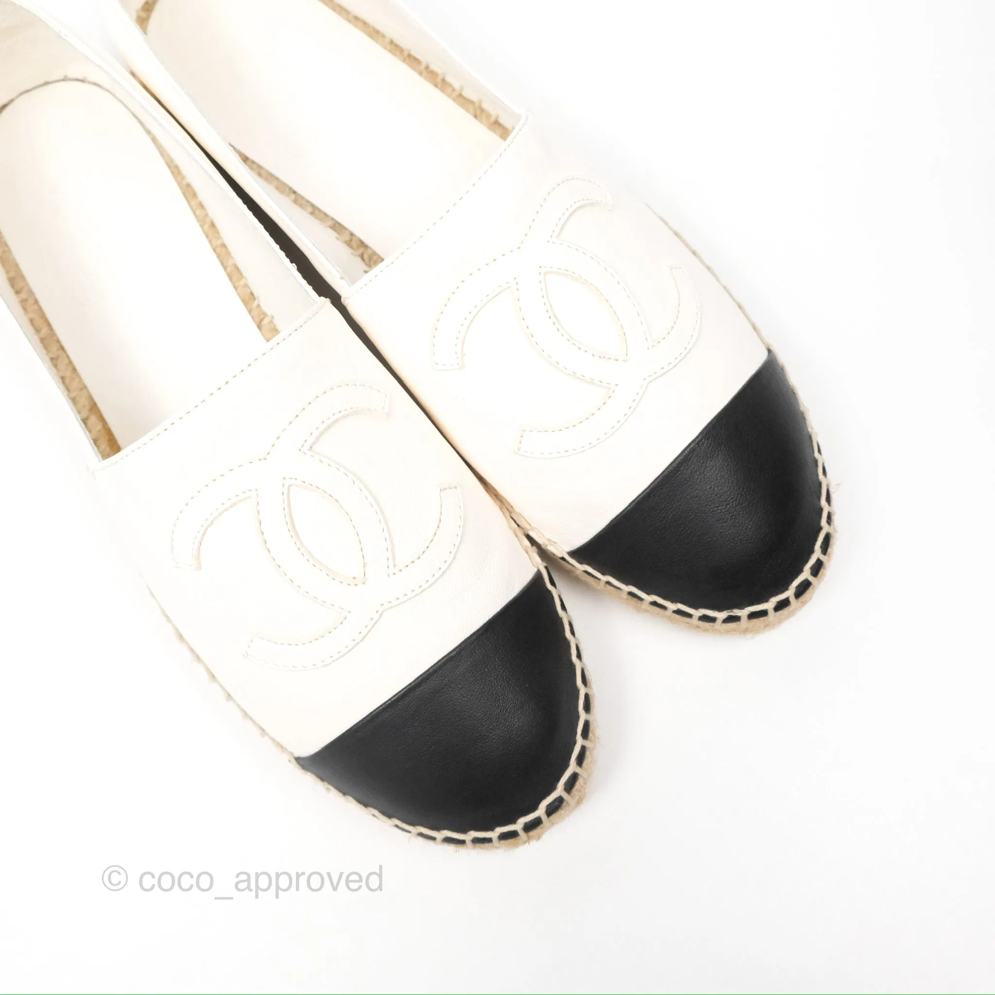 Chanel Leather Espadrilles White/ Black Size 38