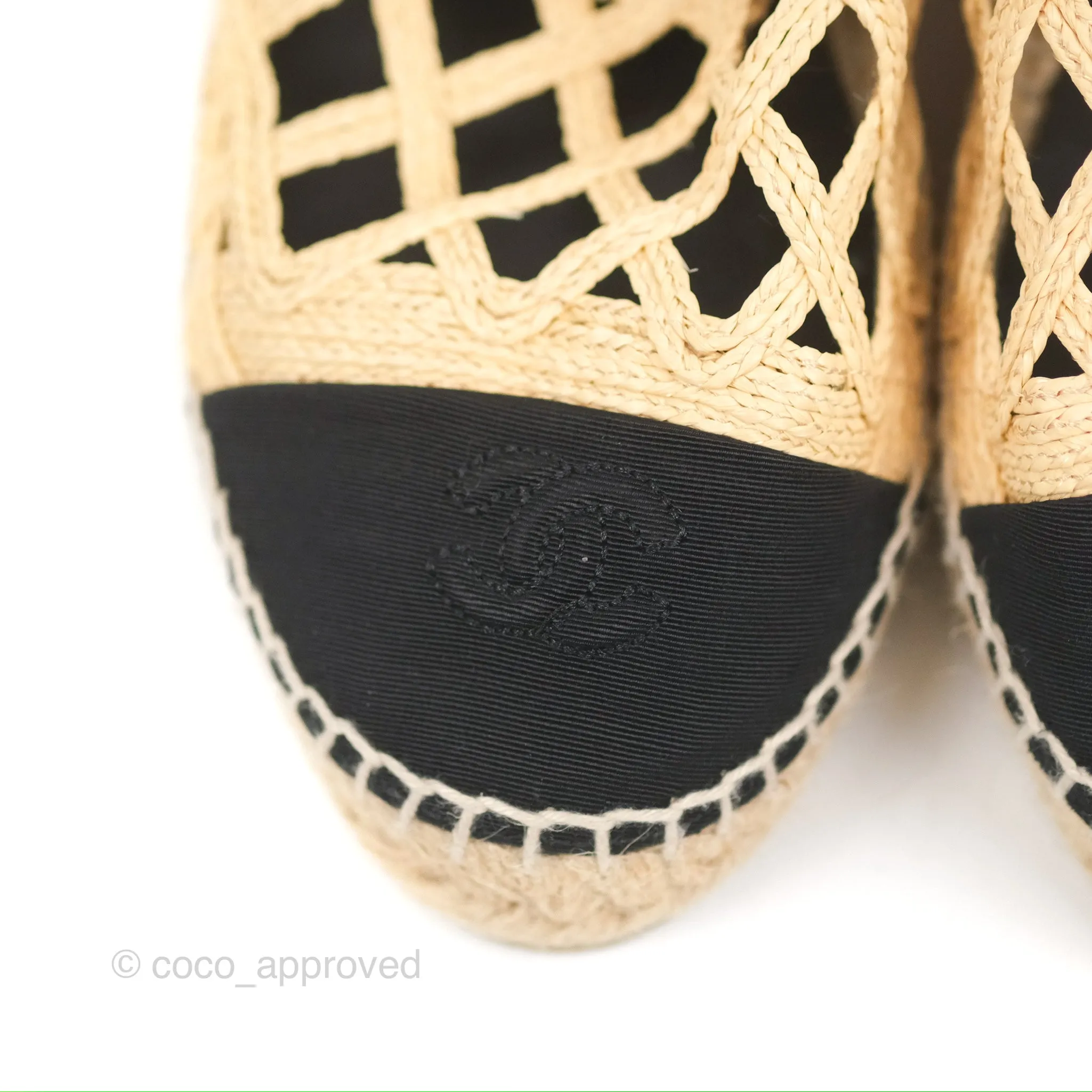 Chanel Quilted Espadrilles Raffia Natural Size 38