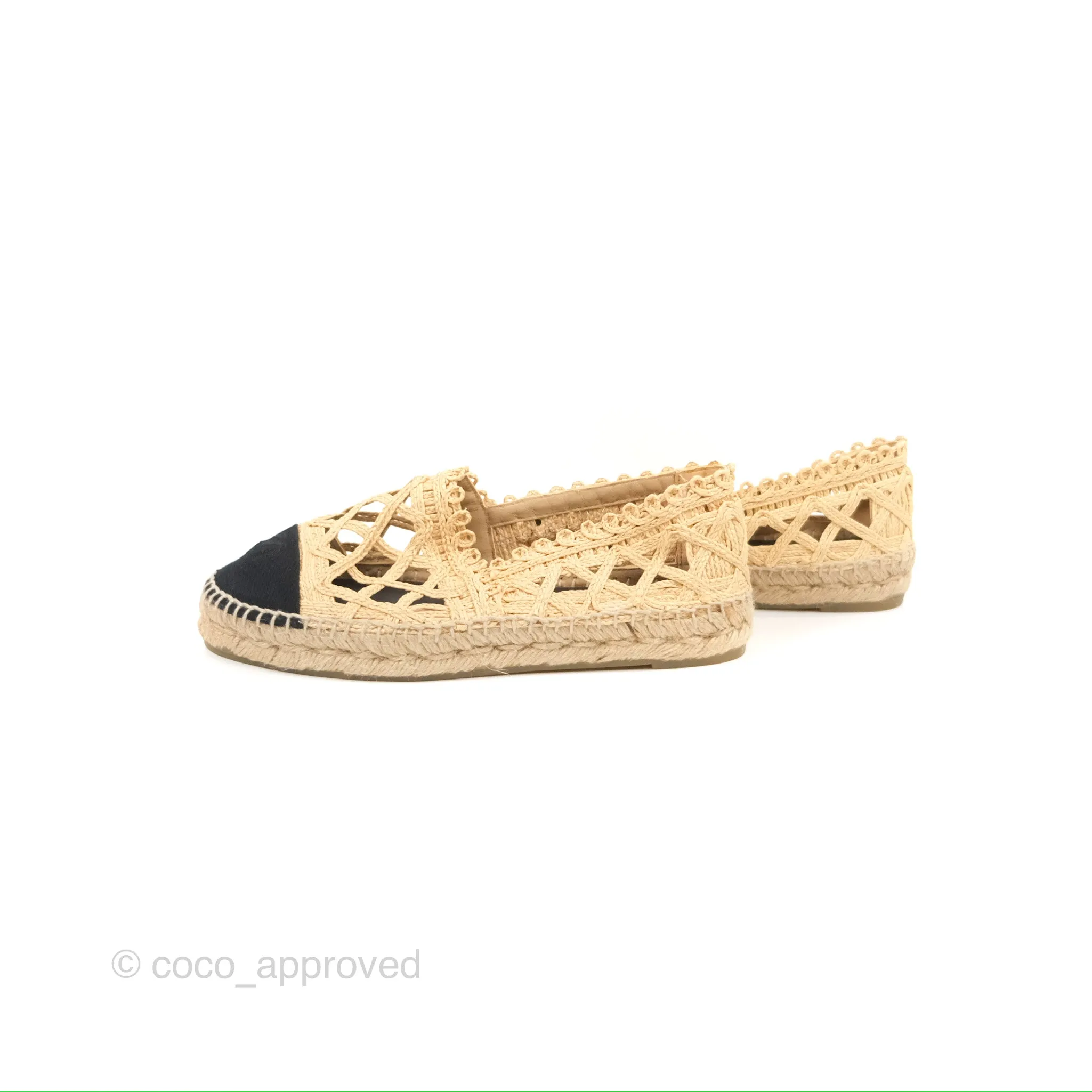 Chanel Quilted Espadrilles Raffia Natural Size 38