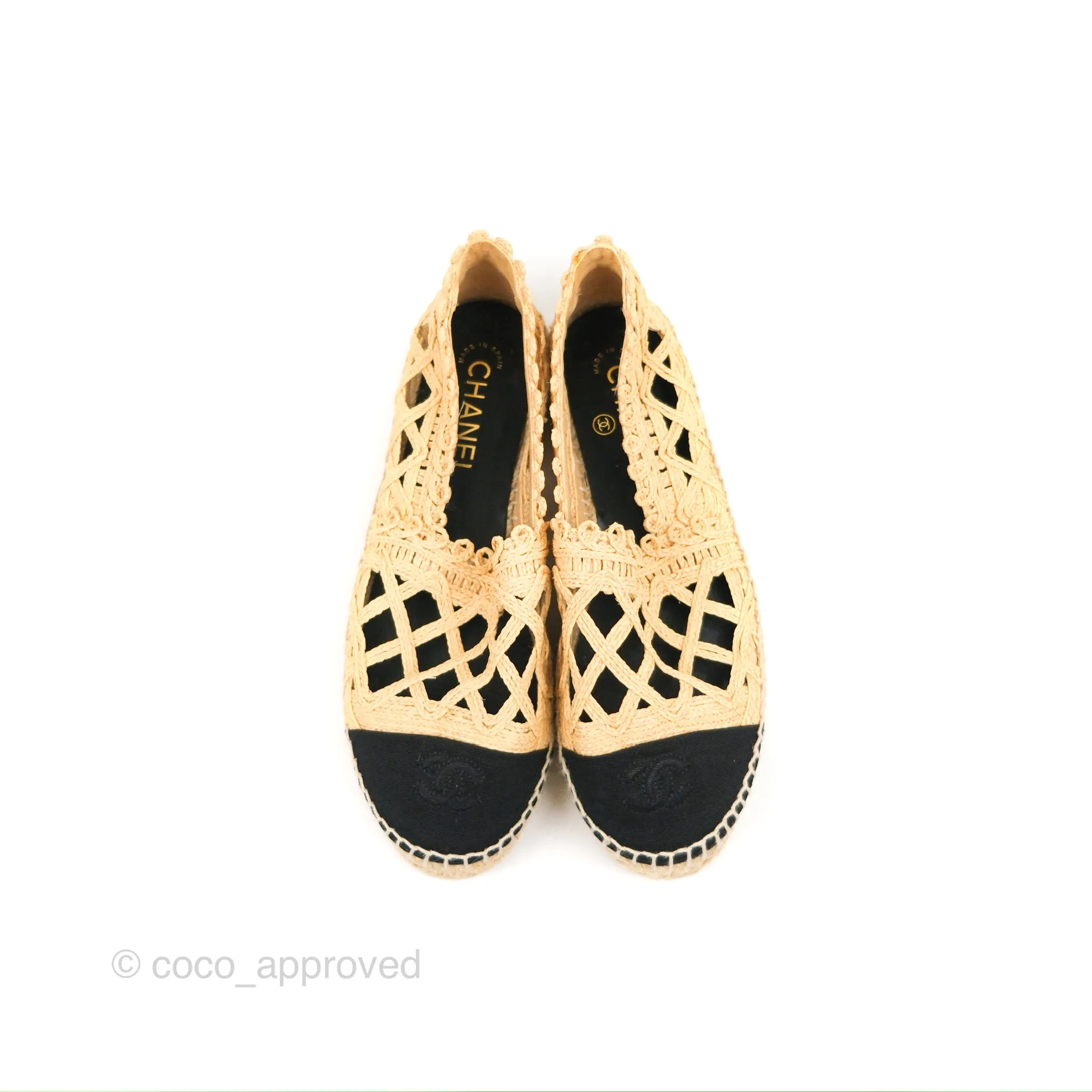 Chanel Quilted Espadrilles Raffia Natural Size 38