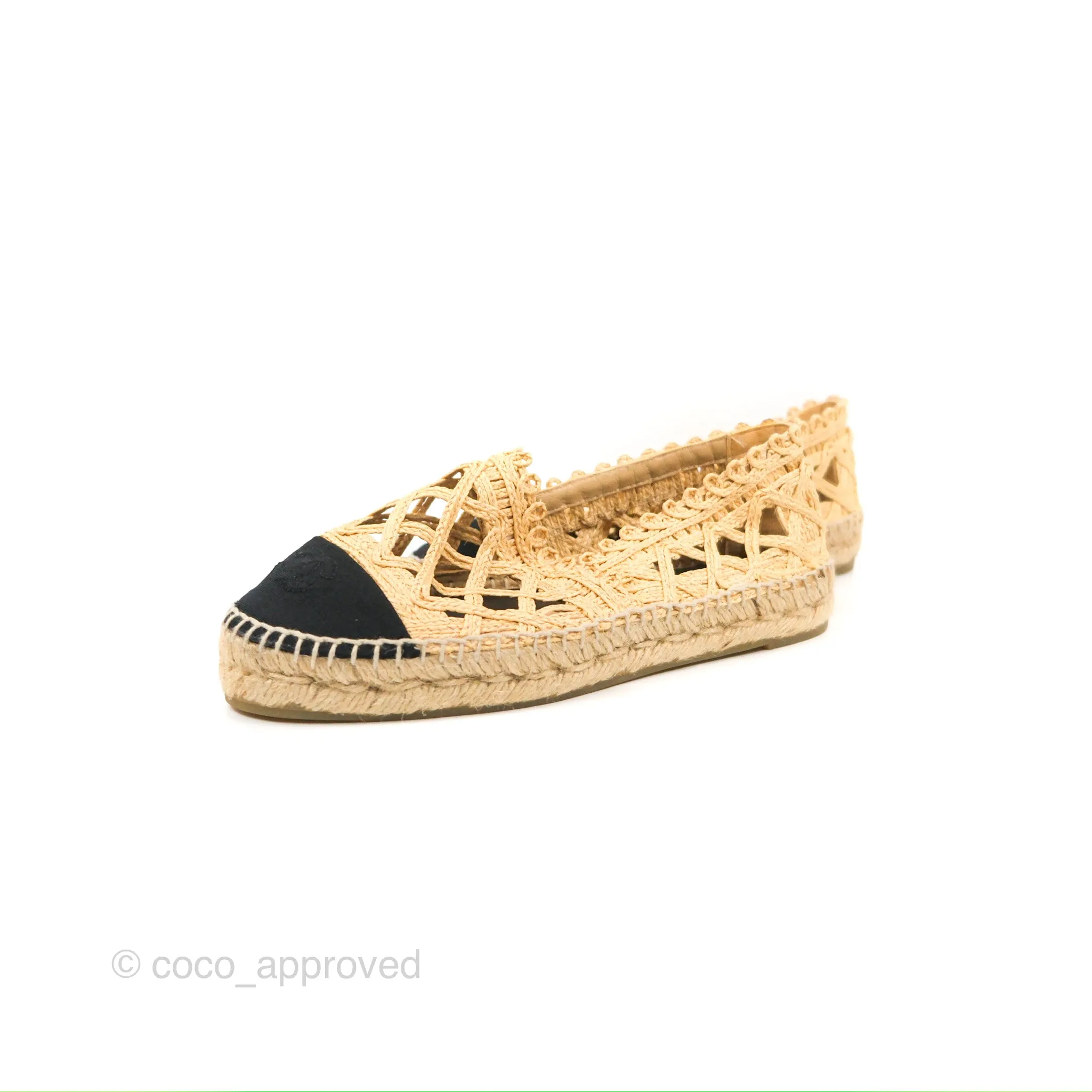 Chanel Quilted Espadrilles Raffia Natural Size 38