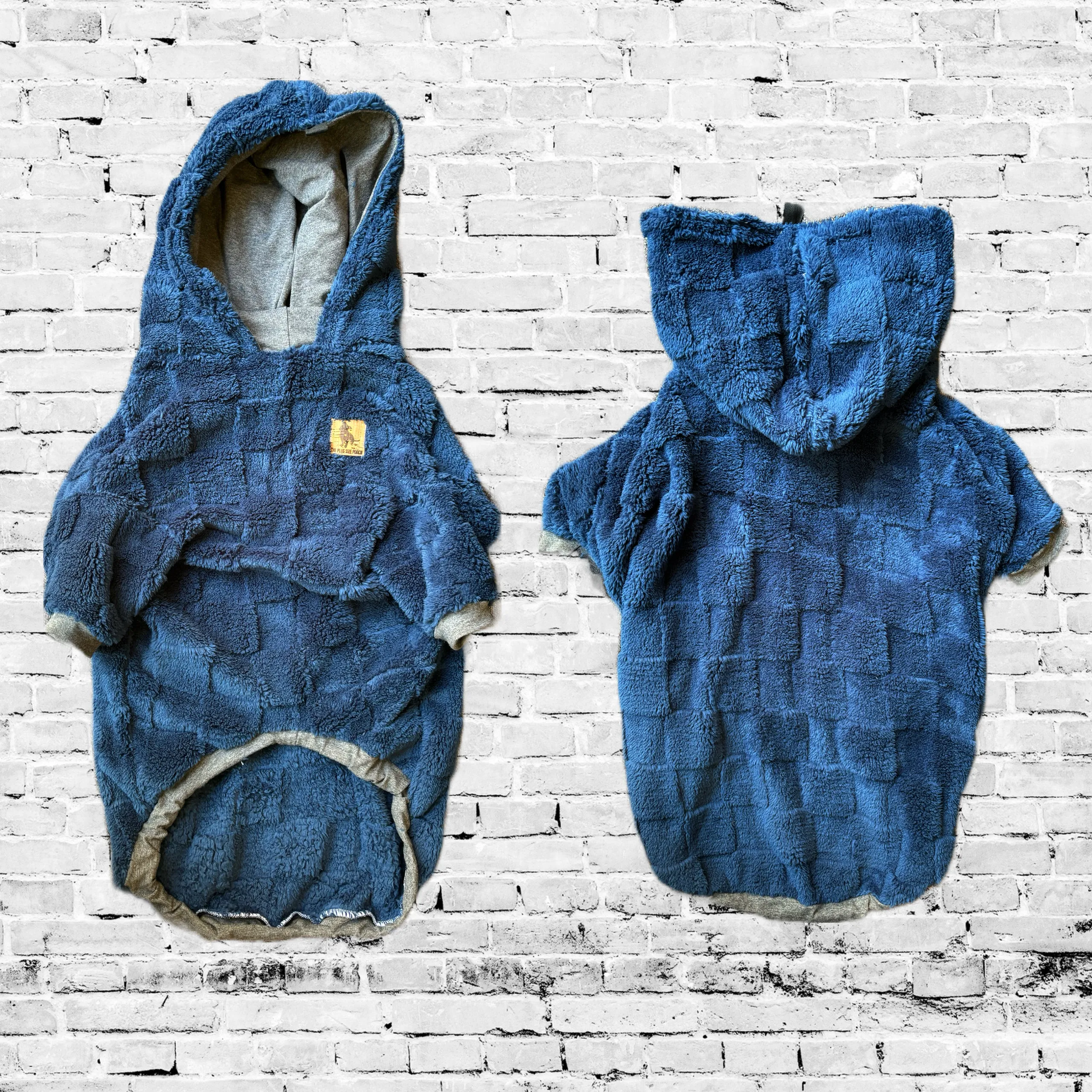 Checkered Floof - Blue - Hooded Long Sleeve Fleece
