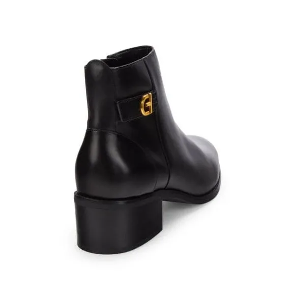 Cole Haan Womens Holis Black Leather Gold Logo Side Buckle Heeled Ankle Boot 9.5