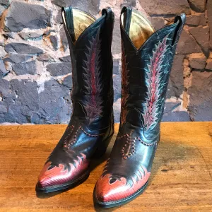 Cowboy Boots Tony Lama Vintage Mens Fancy “ Snake Skin “  Inlaid Western Boot Made in USA