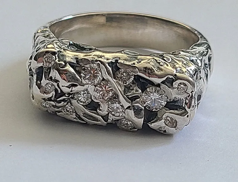 Custom Handcrafted Sterling Silver Men's Ring Set with Diamonds