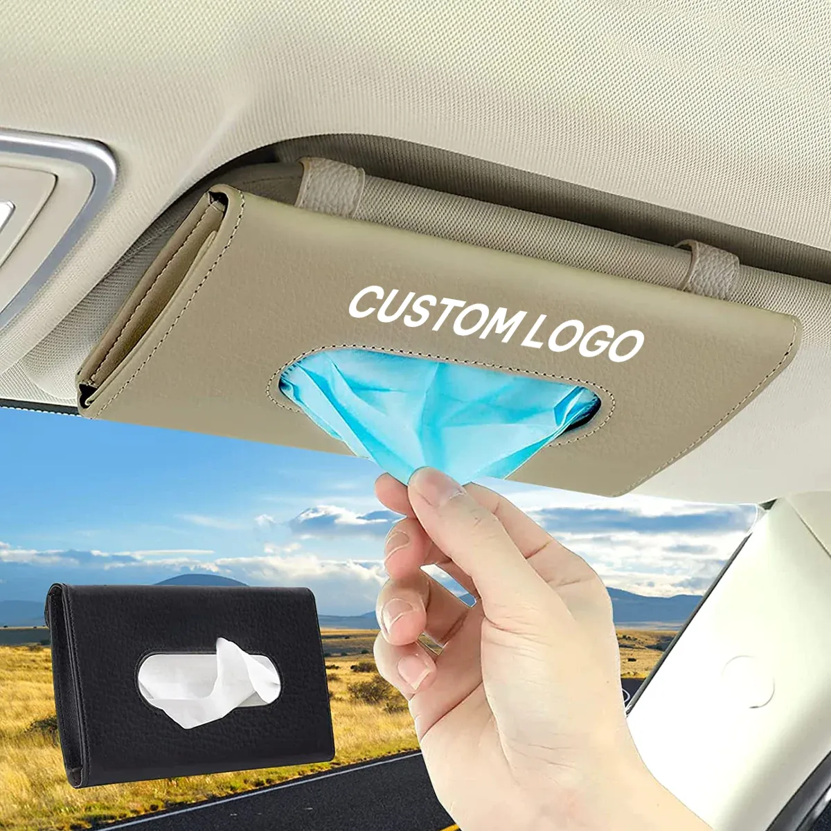 Custom Logo Car Tissue Holder, Car Visor Tissue Holder, Sun Visor Mask Box, Car Tuning Accessories