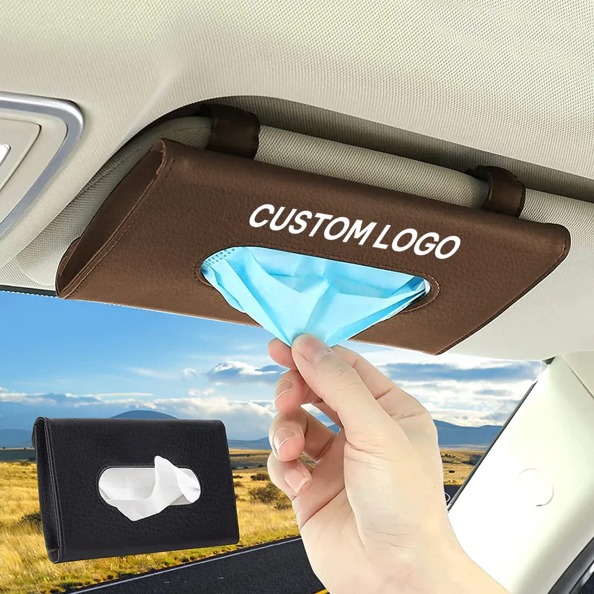 Custom Logo Car Tissue Holder, Car Visor Tissue Holder, Sun Visor Mask Box, Car Tuning Accessories