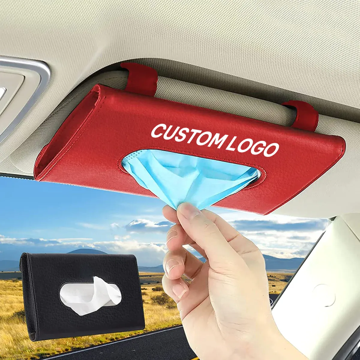 Custom Logo Car Tissue Holder, Car Visor Tissue Holder, Sun Visor Mask Box, Car Tuning Accessories