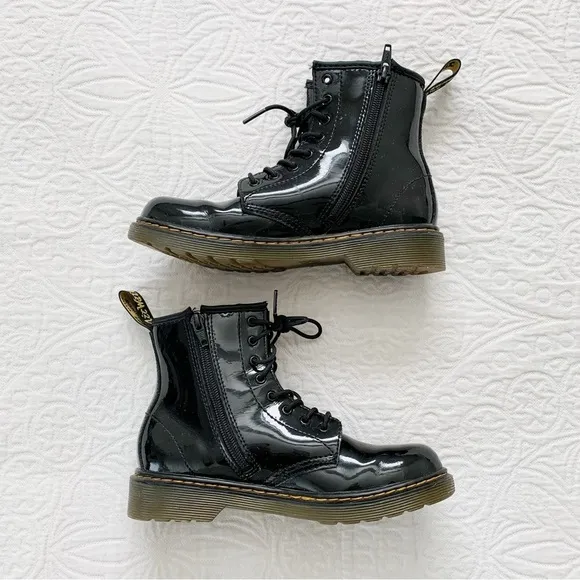 Dr. Martens Junior 1460 Patent Leather Lace Up Boots, Black