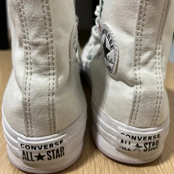 EUC CTAS Converse EVA Lift Platform High 'Floral Embroidery' A02229C (Youth 2)
