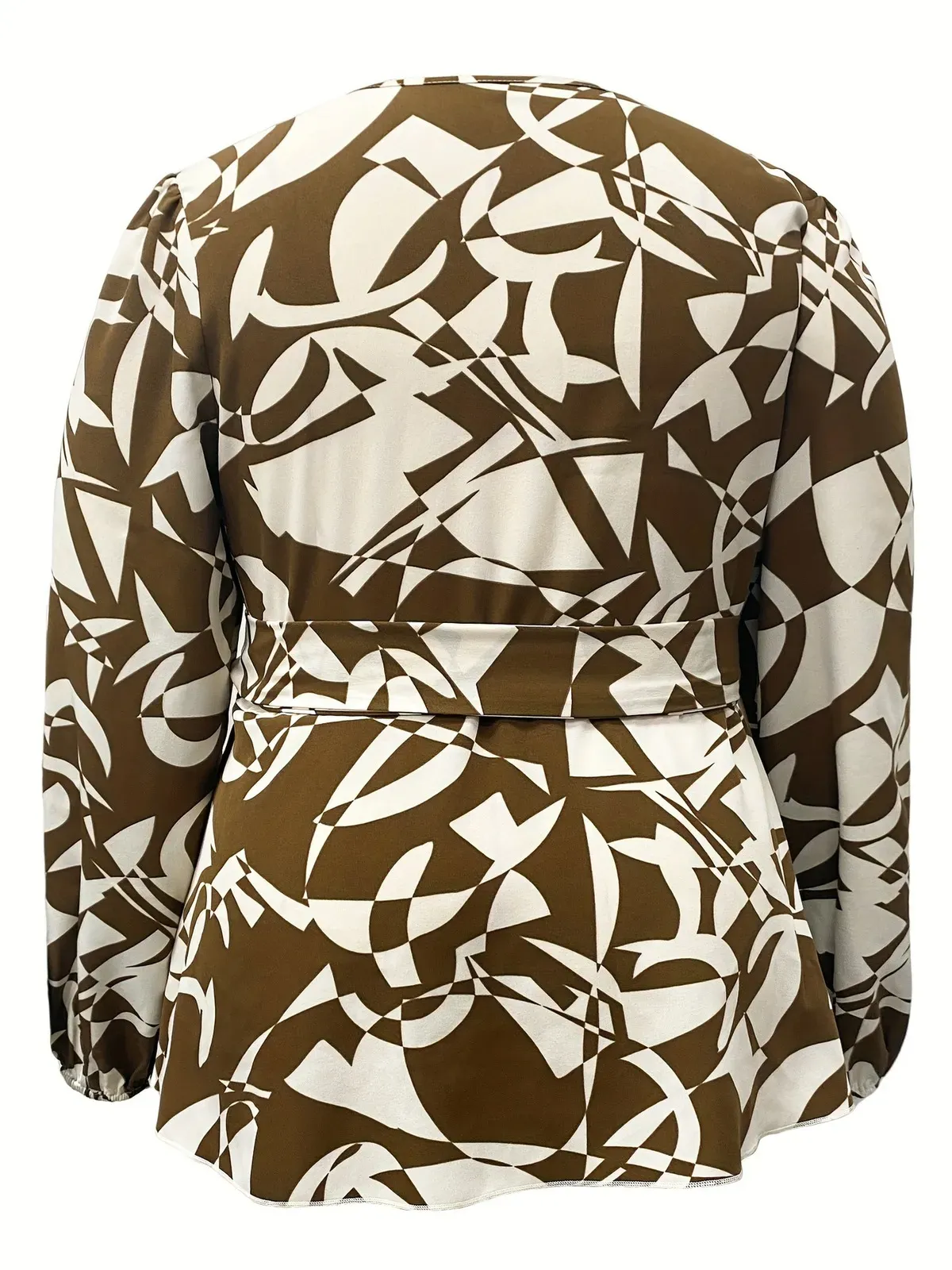 Euphoria Printed Wrap Peplum Long Sleeve Blouse