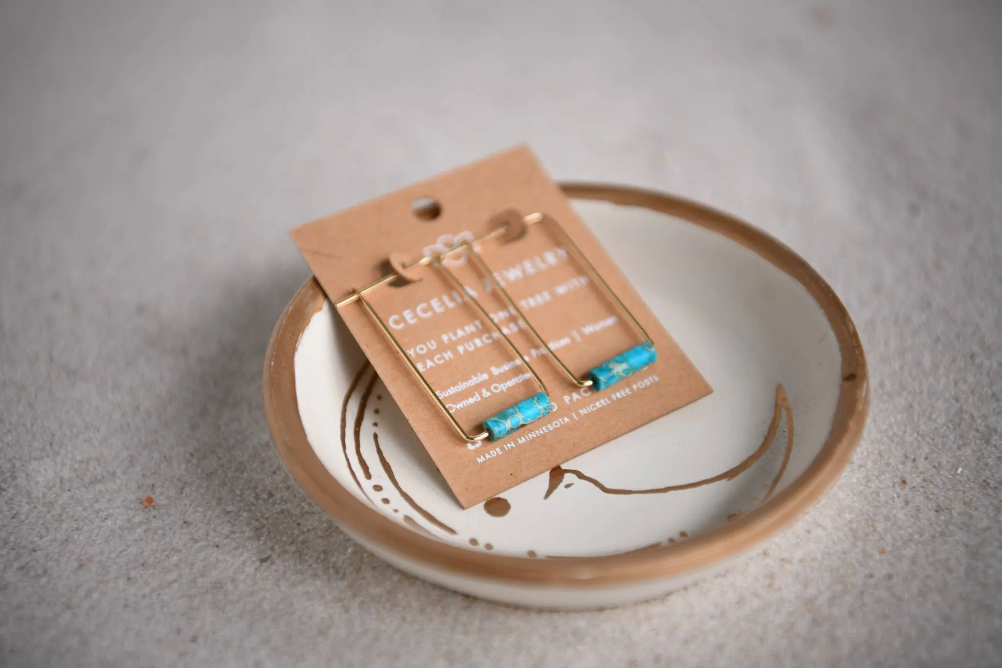 Eventide Rectangular Gold Lightweight Hoops: Turquoise