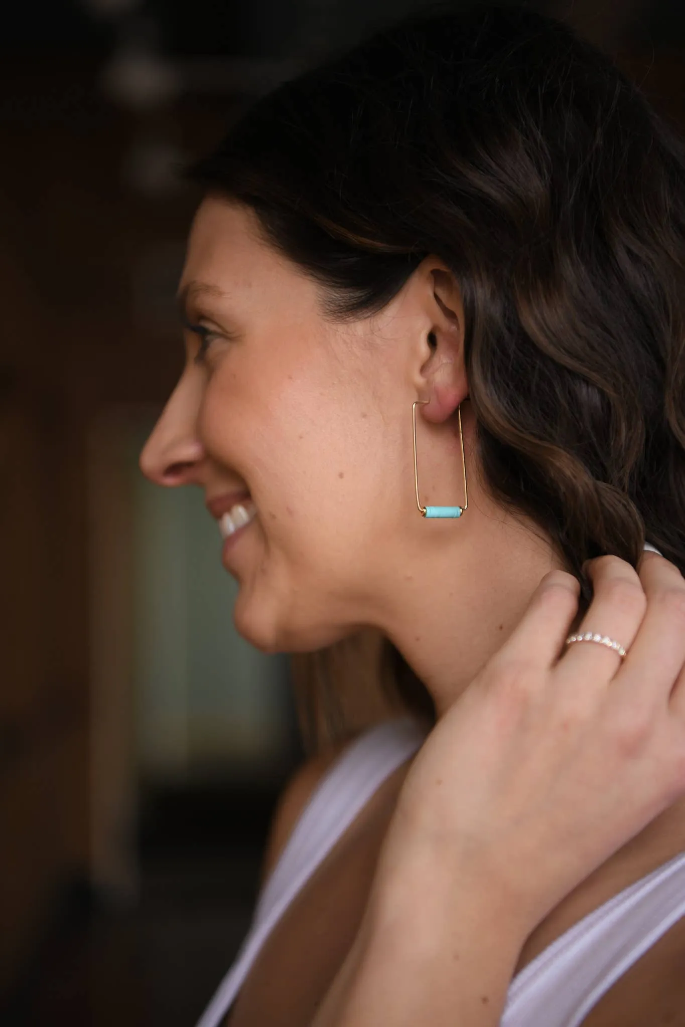 Eventide Rectangular Gold Lightweight Hoops: Turquoise