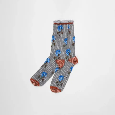 Exquisite J  Stripe Socks with Flowers