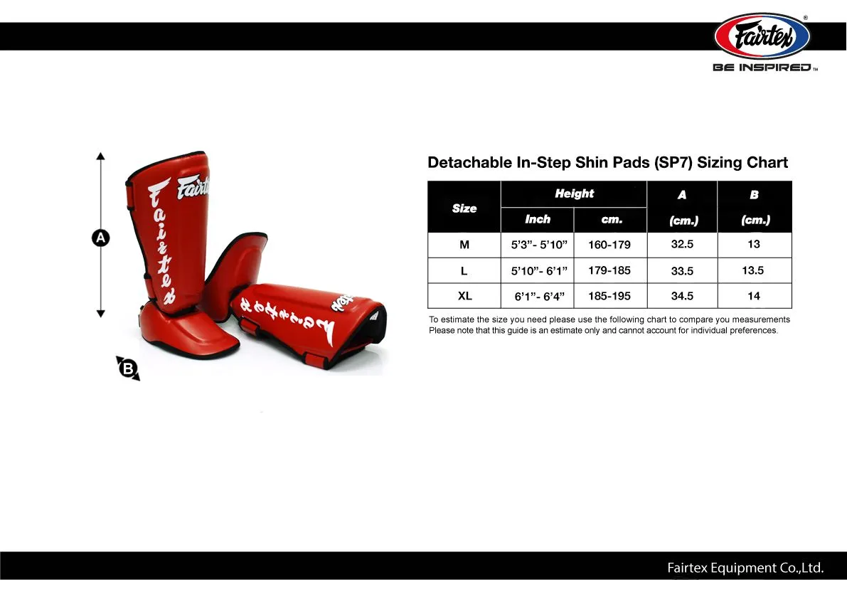 Fairtex SP7 Detachable In-Step Shin Pads Shin Guards Shinguards