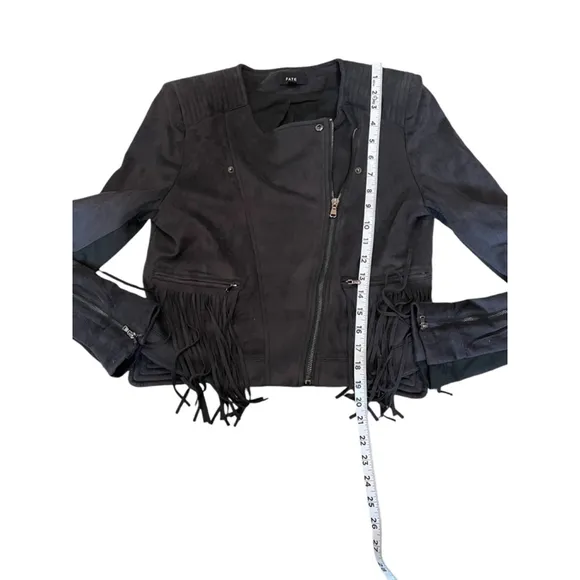 FATE Revolve Black Fringe Trim Faux Suede Asymmetrical Zip Lightweight Jacket S