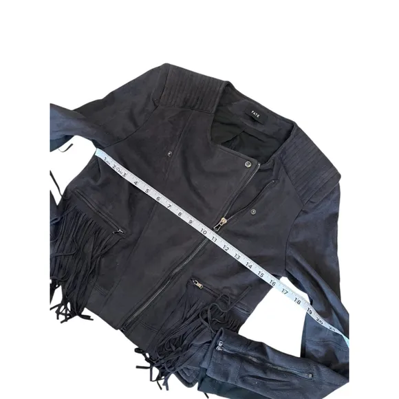 FATE Revolve Black Fringe Trim Faux Suede Asymmetrical Zip Lightweight Jacket S